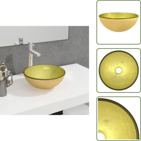 The Living Store Lavabo de vidrio templado dorado 30x12 cm - Lavabo dorado