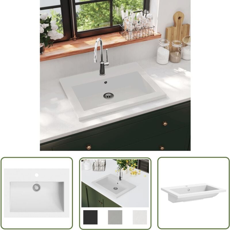 Lavabo en granit 600 x 450 x 120 mm Blanc - Lavabo - Meuble De Salle De Bain - Lavabo En Granit - Lavabo Sur Plan De Travail - Washbasin - The Living