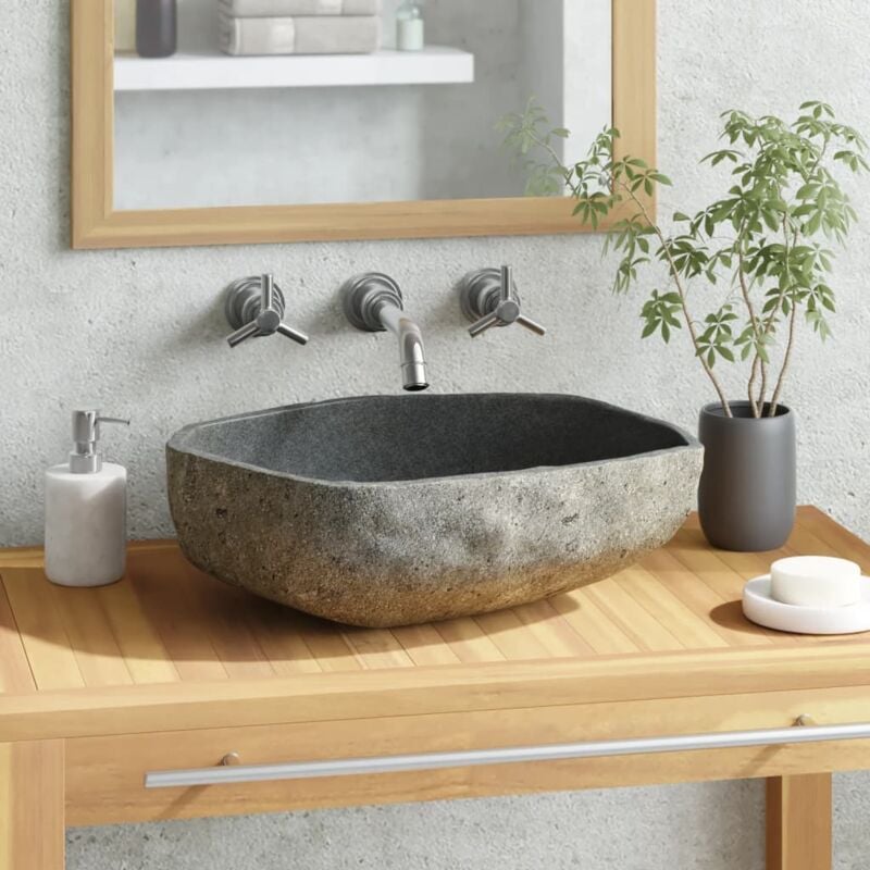 Lavabo en pierre de rivière Ovale 45-53 cm The Living Store Anthracite