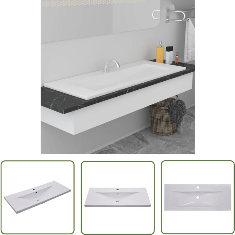 Lavabo encastré 101 x 39,5 x 18,5 cm Céramique Blanc - Lavabo Céramique - Lavabo Salle De Bain - Lavabo Blanc - Meuble Salle De Bain - Évier Salle De