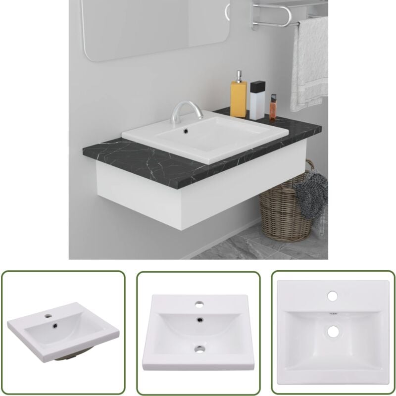 Lavabo encastré 42 x 39 x 18 cm Céramique Blanc - Lavabo Céramique - Lavabo Salle De Bain - Lavabo Blanc - Meuble Salle De Bain - Évier Salle De Bain