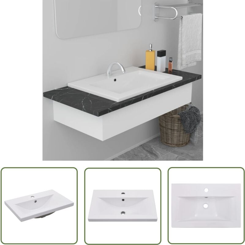 Lavabo encastré 61 x 39,5 x 18,5 cm Céramique Blanc - Lavabo Céramique - Lavabo Salle De Bain - Lavabo Blanc - Meuble Salle De Bain - Évier Salle De