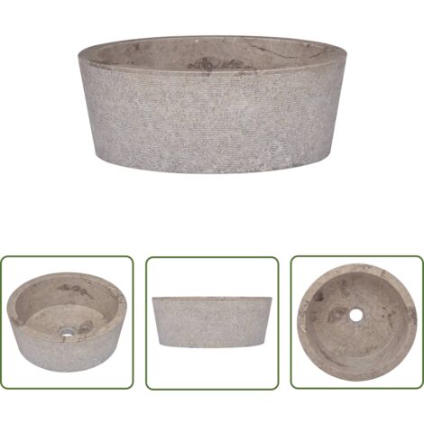 The Living Store Lavabo Gris Ø40x15 cm Marbre - Lave-mains En Marbre - Lavabo Design - Lavabo Gris - Lavabo Salle De Bain - Lavabo Contemporain