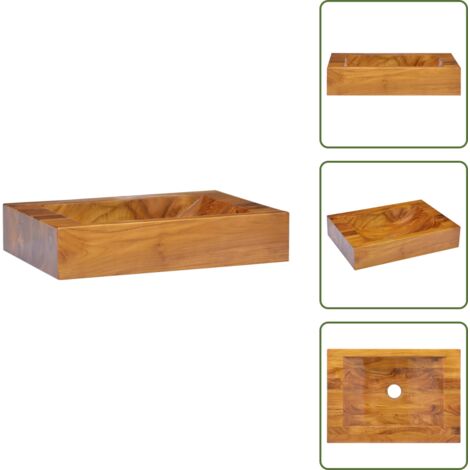 The Living Store Lavabo in Legno Massello di Teak 50x35x10 cm - Lavabo in legno massello