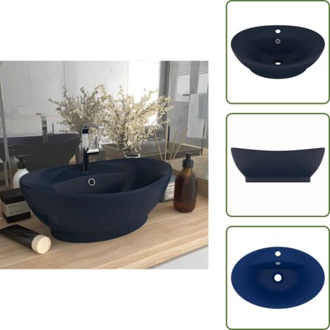 The Living Store Lavabo lujoso con rebosadero cerámica azul oscuro 58,5x39cm - Lavabo azul oscuro