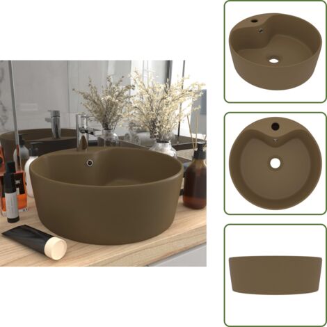 The Living Store Lavabo lujoso con rebosadero cerámica crema mate 36x13 cm - Lavabo redondo