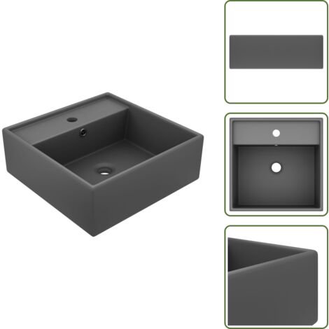 The Living Store Lavabo lujoso cuadrado rebosadero cerámica gris oscuro 41x41 cm - Lavabo cerámico
