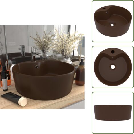 The Living Store Lavabo lujoso y rebosadero cerámica marrón oscuro mate 36x13 cm - Lavabo redondo