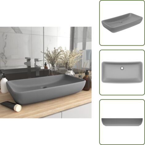 The Living Store Lavabo Lusso Rettangolare Grigio Chiaro Opaco 71x38 cm Ceramica - Lavabo rettangolare