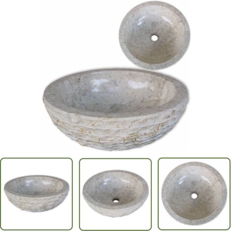 The Living Store Lavabo Marbre 40 cm Crème - Lavabo Rond - Lavabo En Marbre - Lavabo Salle De Bain - Lavabo Design - Lavabo Crédence