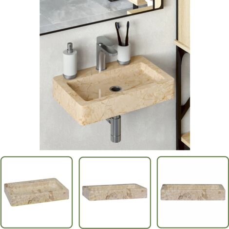 The Living Store Lavabo mural crème 38x24x6,5 cm marbre - Lave-mains Mural - Lavabo Design - Lavabo En Marbre - Lavabo Salle De Bain - Meuble Salle De Bain