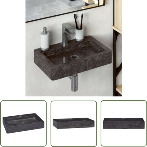 The Living Store Lavabo mural noir 38x24x6,5 cm marbre - Lavabo Mural - Lavabo En Marbre - Lavabo Design - Meuble De Salle De Bain - Salle De Bain Moderne