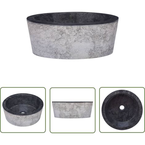 The Living Store Lavabo Noir Ø40x15 cm Marbre - Lavabo En Marbre - Lavabo Design - Lavabo Noir - Meuble De Salle De Bain - Évier Salle De Bain
