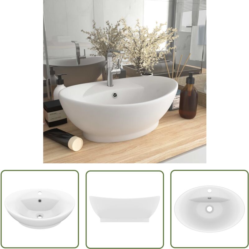 Lavabo ovale de luxe à trop-plein Blanc mat 58,5x39cm Céramique - Lavabo Ovale - Lavabo Céramique - Lavabo Blanc - Lavabo Salle De Bain - Meuble