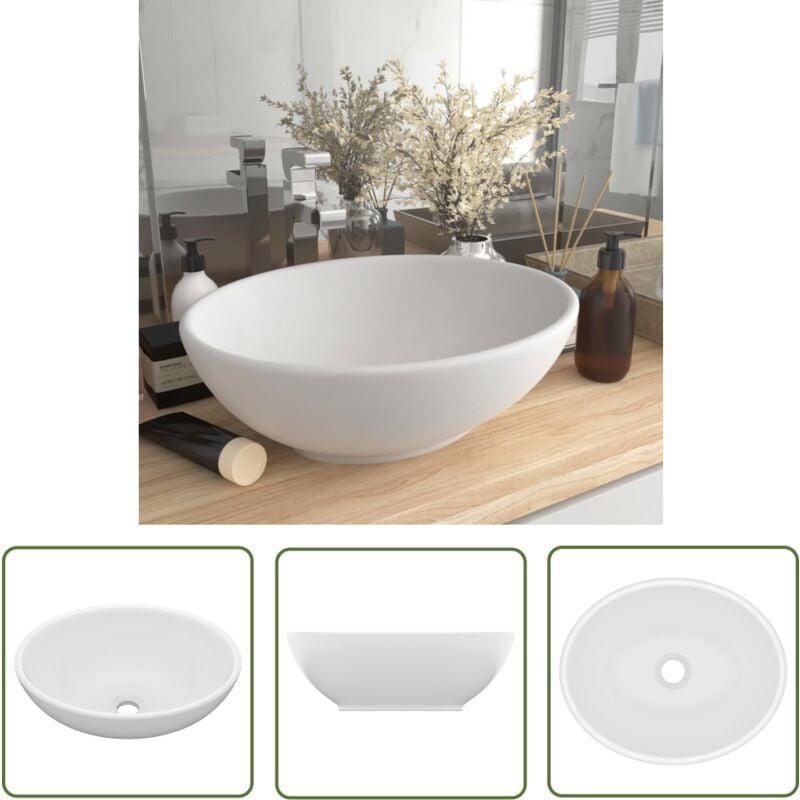 Lavabo ovale de luxe Blanc mat 40x33 cm Céramique - Lavabo Ovale - Lavabo Blanc - Lavabo Céramique - Lavabo Salle De Bain - Meuble Salle De Bain