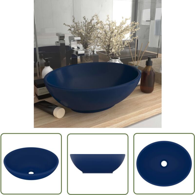 Lavabo ovale de luxe Bleu foncé mat 40x33 cm Céramique - Lavabo Ovale - Lavabo Céramique - Lavabo Bleu - Lavabo Salle De Bain - Meuble Salle De Bain