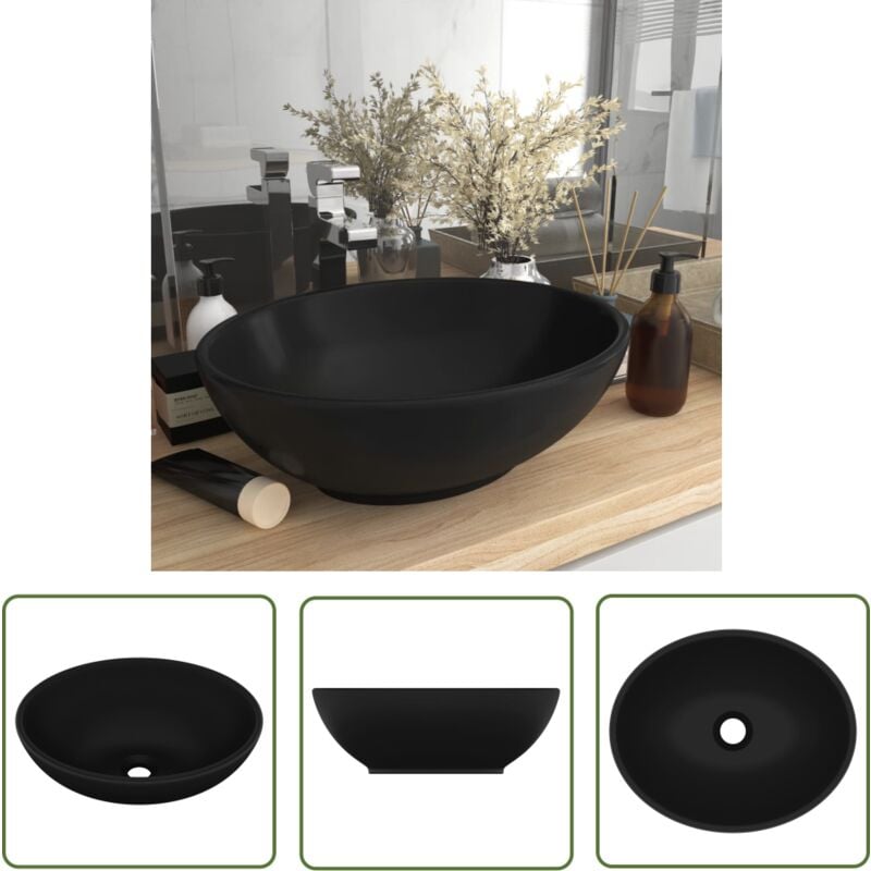 Lavabo ovale de luxe Noir mat 40x33 cm Céramique - Lavabo Ovale - Lavabo Noir - Lavabo Céramique - Lavabo Salle De Bain - Meuble Salle De Bain - The