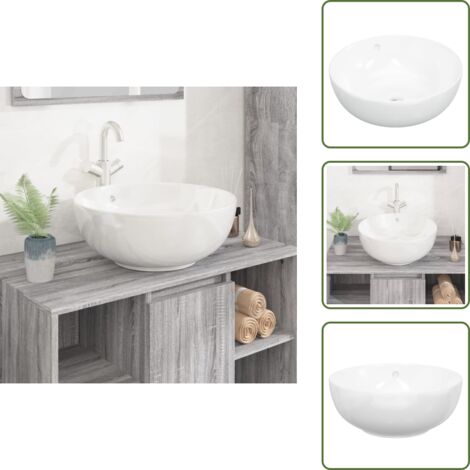 The Living Store Lavabo redondo cerámica blanco 44x17 cm - Lavabo cerámico