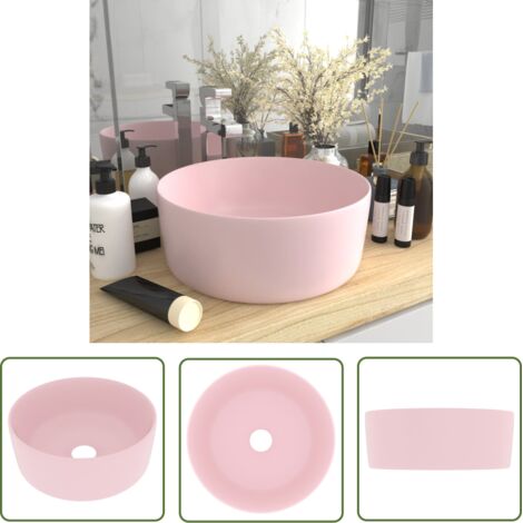 The Living Store Lavabo rond de luxe Rose mat 40x15 cm Céramique - Lavabo Rond - Lavabo Céramique - Lavabo Salle De Bain - Lavabo Couleur Rose - Meuble Salle De Bain