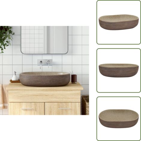 The Living Store Lavabo sobre encimera ovalado cerámica arena marrón 59x40x14 cm - Baño