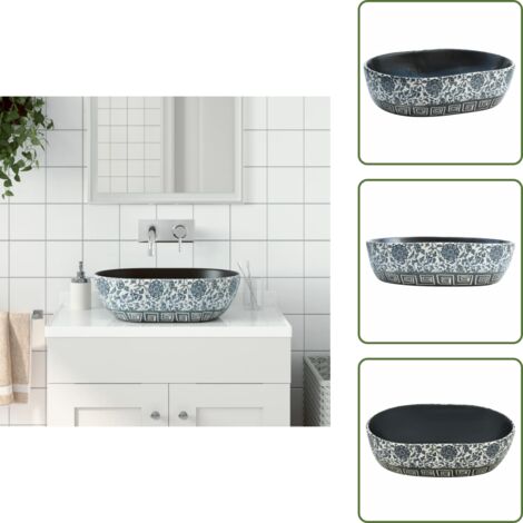 The Living Store Lavabo sobre encimera ovalado cerámica negro y azul 47x33x13 cm - Cerámica