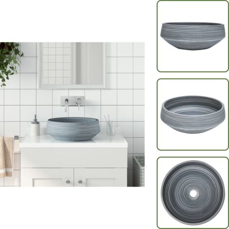 The Living Store Lavabo sobre encimera redondo cerámica gris Φ41x14 cm - Cerámica gris