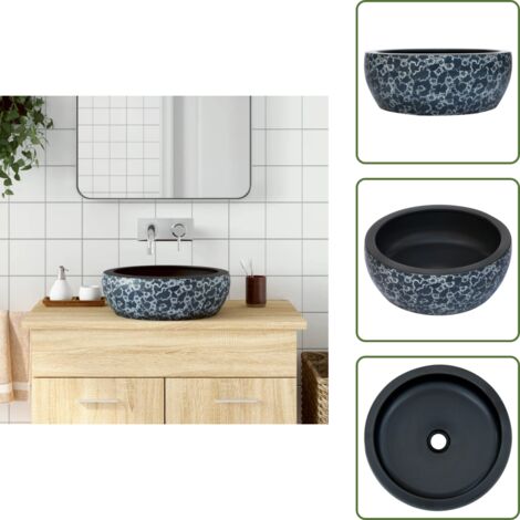 The Living Store Lavabo sobre encimera redondo cerámica negro y azul Φ41x14 cm - Lavabo cerámico