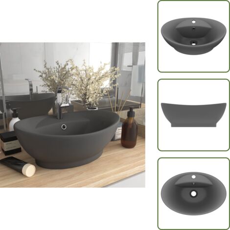 The Living Store Lavabo Troppopieno Ovale Grigio Scuro Opaco 58,5x39cm Ceramica - Lavabo ovale