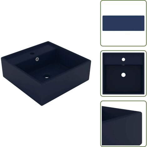 The Living Store Lavabo Troppopieno Quadrato Blu Scuro Opaco 41x41cm Ceramica - Lavabo quadrato