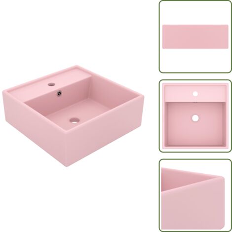 The Living Store Lavabo Troppopieno Quadrato Rosa Opaco 41x41cm Ceramica - Lavabo quadrato