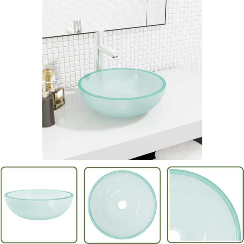 Lavabo Verre trempé 35x12 cm Dépoli - Lavabo En Verre Trempé - Lavabo Salle De Bain - Lavabo Design - Lavabo Moderne - Lavabo Compact - The Living