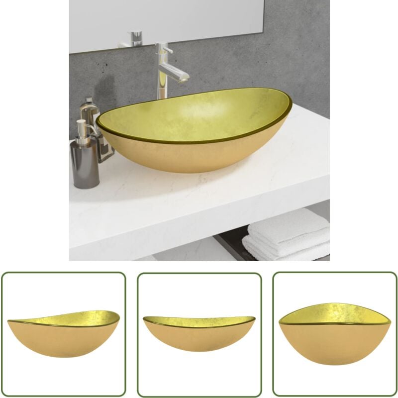 Lavabo Verre trempé 54,5x35x15,5 cm Doré - Lavabo En Verre Trempé - Lavabo Doré - Lavabo Design - Lavabo Salle De Bain - Lavabo Contemporain - The