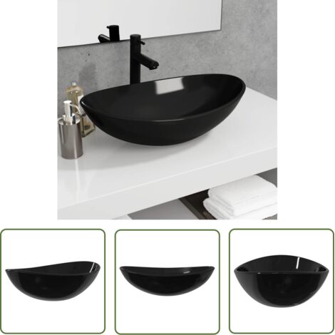The Living Store Lavabo Verre trempé 54,5x35x15,5 cm Noir - Lavabo En Verre Trempé - Lavabo Noir - Lavabo Salle De Bain - Lavabo Design - Lavabo Moderne