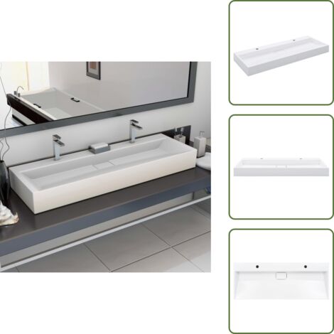 The Living Store Lavandino 120x46x11 cm Blocco in Marmo/Minerale Bianco - Lavandino da bagno