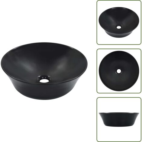 The Living Store Lavandino 41x12,5 cm in Ceramica Nero - Lavabo rotondo