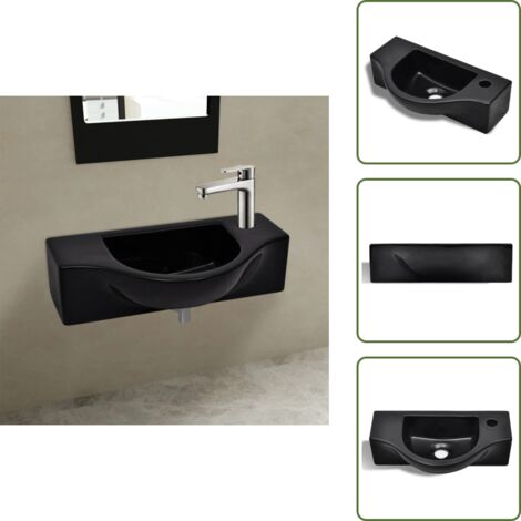 The Living Store Lavandino Bagno in Ceramica Nera con Foro per Rubinetto - Lavabo nero