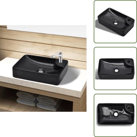 The Living Store Lavandino Bagno in Ceramica Nera con Foro per Rubinetto - Lavabo nero