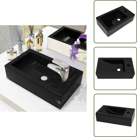 The Living Store Lavandino con Foro Rubinetto Rettangolare Ceramica 46x25,5x12cm - Lavandino con rubinetto