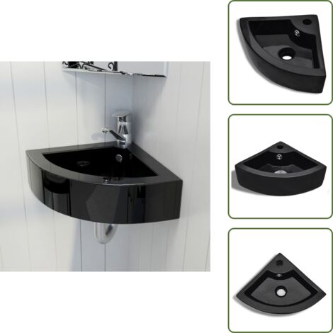 The Living Store Lavandino con Troppopieno 45x32x12,5 cm Nero - Lavabo ceramico