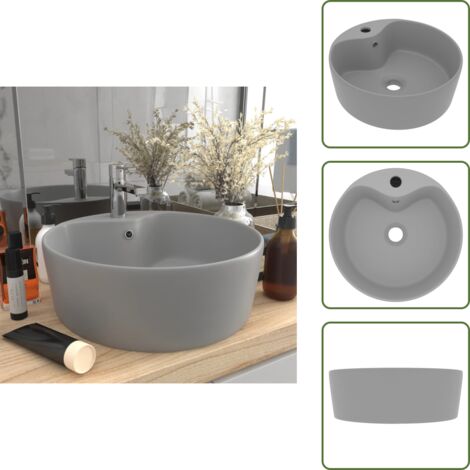 The Living Store Lavandino con Troppopieno Grigio Chiaro Opaco 36x13 cm Ceramica - Lavabo rotondo