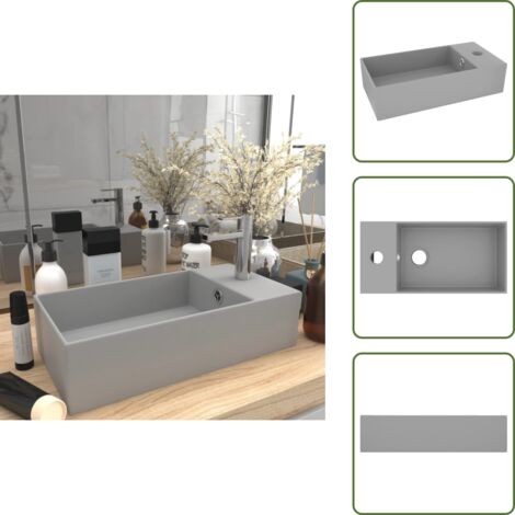 The Living Store Lavandino con Troppopieno in Ceramica Grigio Chiaro - Lavabo con foro di troppopieno