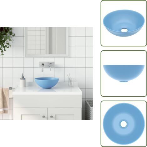 The Living Store Lavandino da Bagno in Ceramica Azzurro Rotondo - Lavabo rotondo