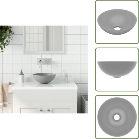 The Living Store Lavandino da Bagno in Ceramica Grigio Chiaro Rotondo - Lavabo rotondo