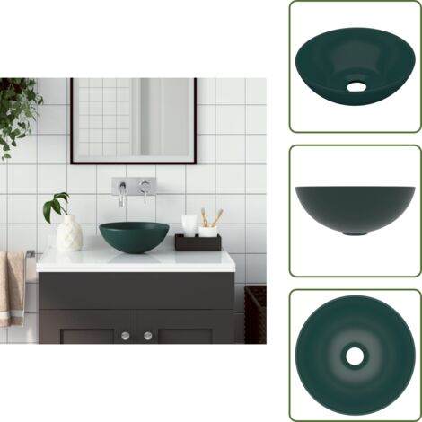 The Living Store Lavandino da Bagno in Ceramica Verde Scuro Rotondo - Lavabo rotondo