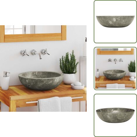 The Living Store Lavandino Grigio Ø40x12 cm in Marmo - Lavabo grigio