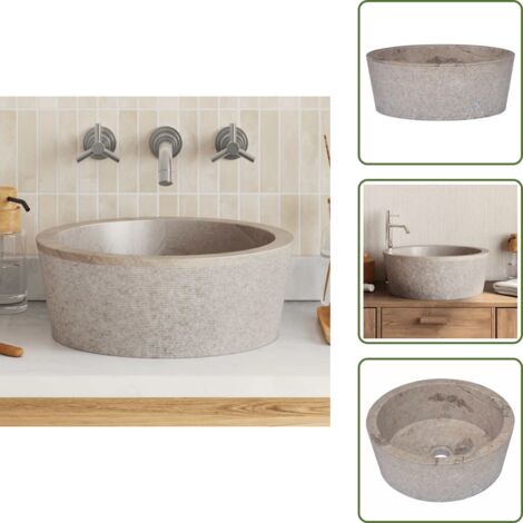 The Living Store Lavandino Grigio Ø40x15 cm in Marmo - Lavabo grigio