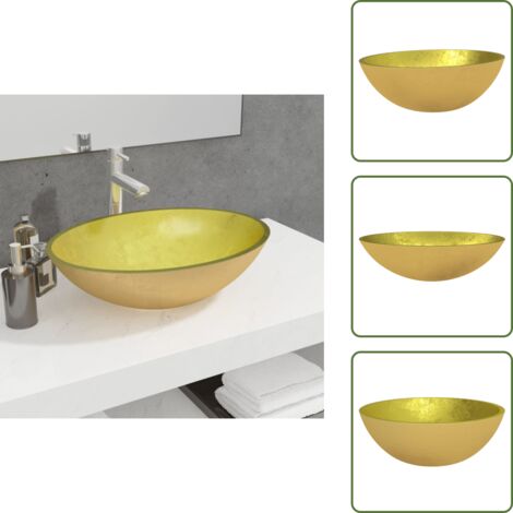 The Living Store Lavandino in Vetro 50x37x14 cm Oro - Lavabo da bagno