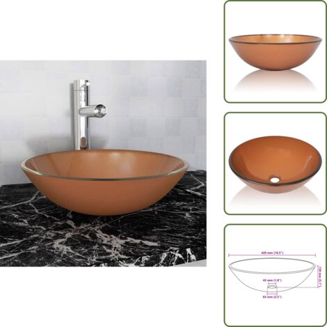 The Living Store Lavandino in Vetro Temperato 42 cm Marrone - Lavandino marrone