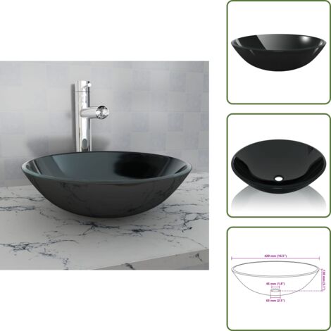 The Living Store Lavandino in Vetro Temperato 42 cm Nero - Lavabo nero