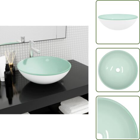 The Living Store Lavandino in Vetro Temperato 42x14 cm Bianco - Lavabo da bagno
